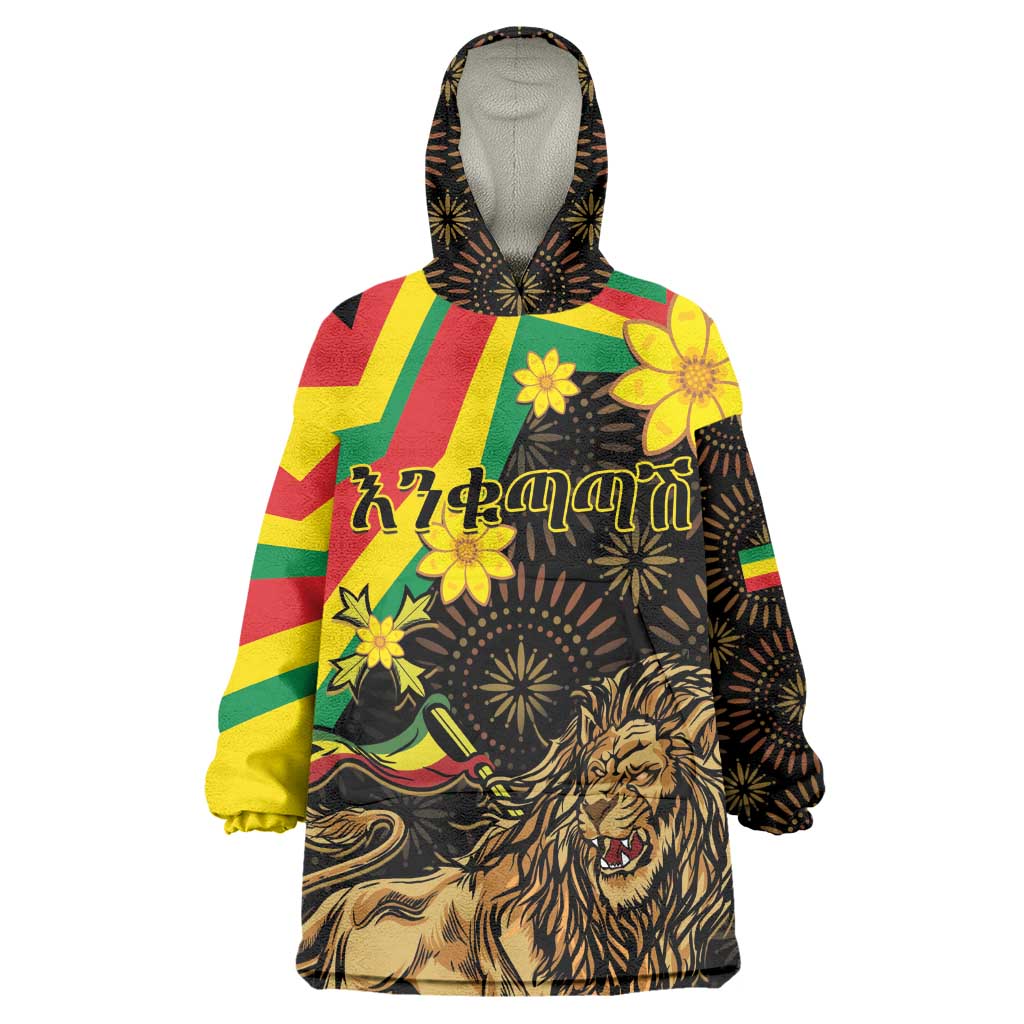 Enkutatash Ethiopia New Year Wearable Blanket Hoodie Lion of Judah Adey Abeba Flower LT01