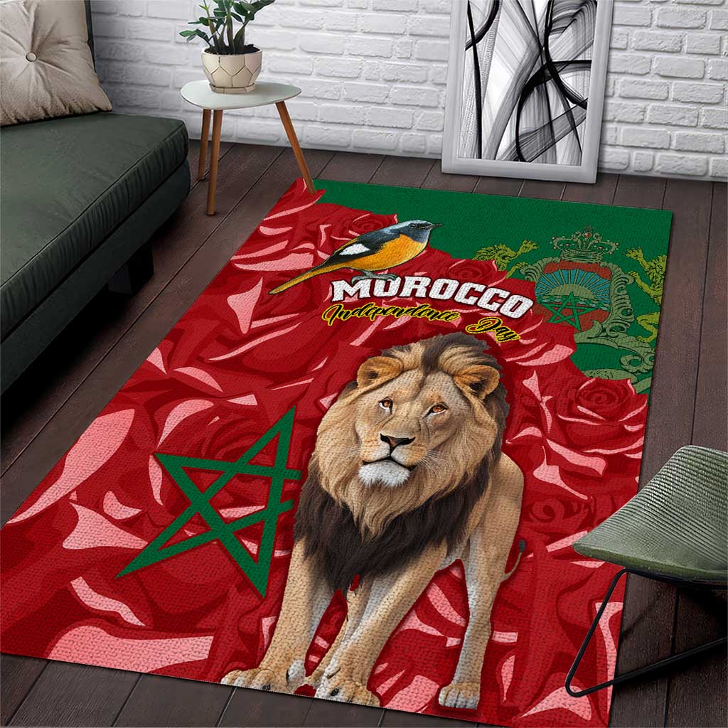 Morocco Independence Day Area Rug with Barbary Lion and Moussier's Redstart LT01
