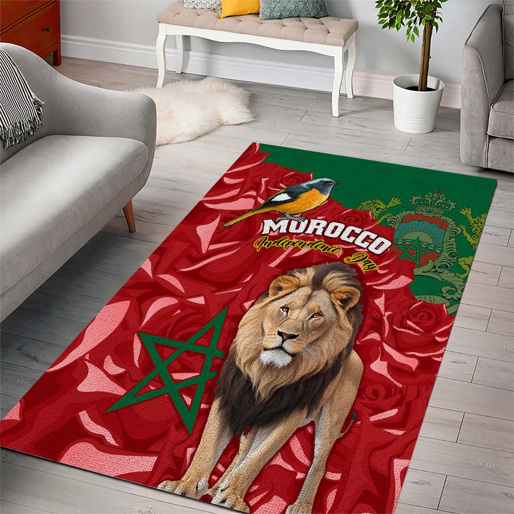 Morocco Independence Day Area Rug with Barbary Lion and Moussier's Redstart LT01