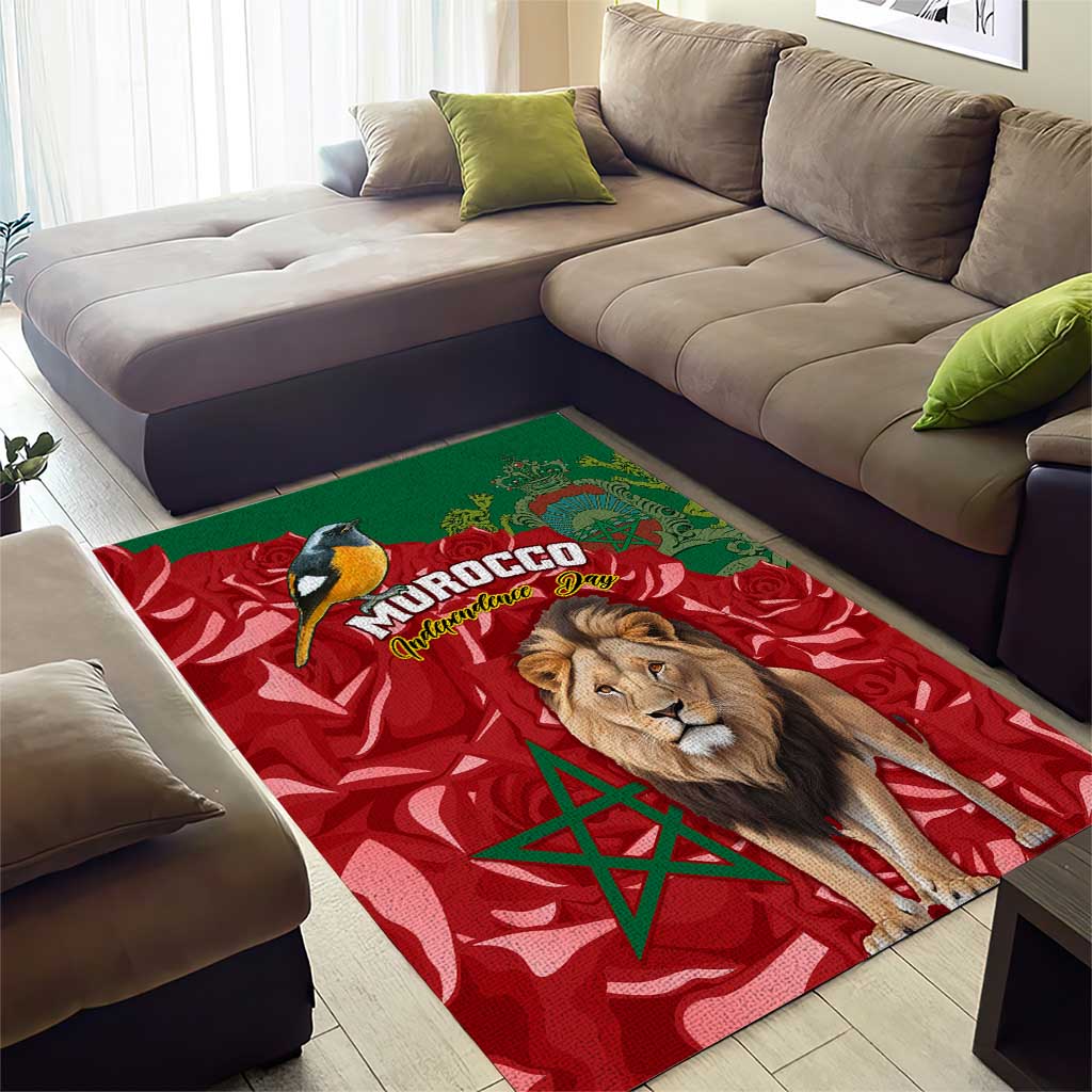 Morocco Independence Day Area Rug with Barbary Lion and Moussier's Redstart LT01