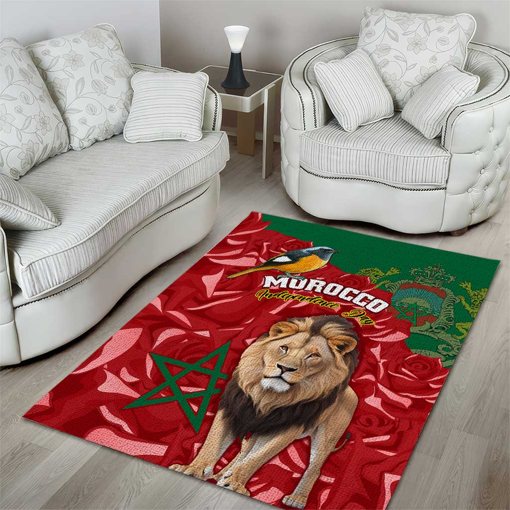 Morocco Independence Day Area Rug with Barbary Lion and Moussier's Redstart LT01