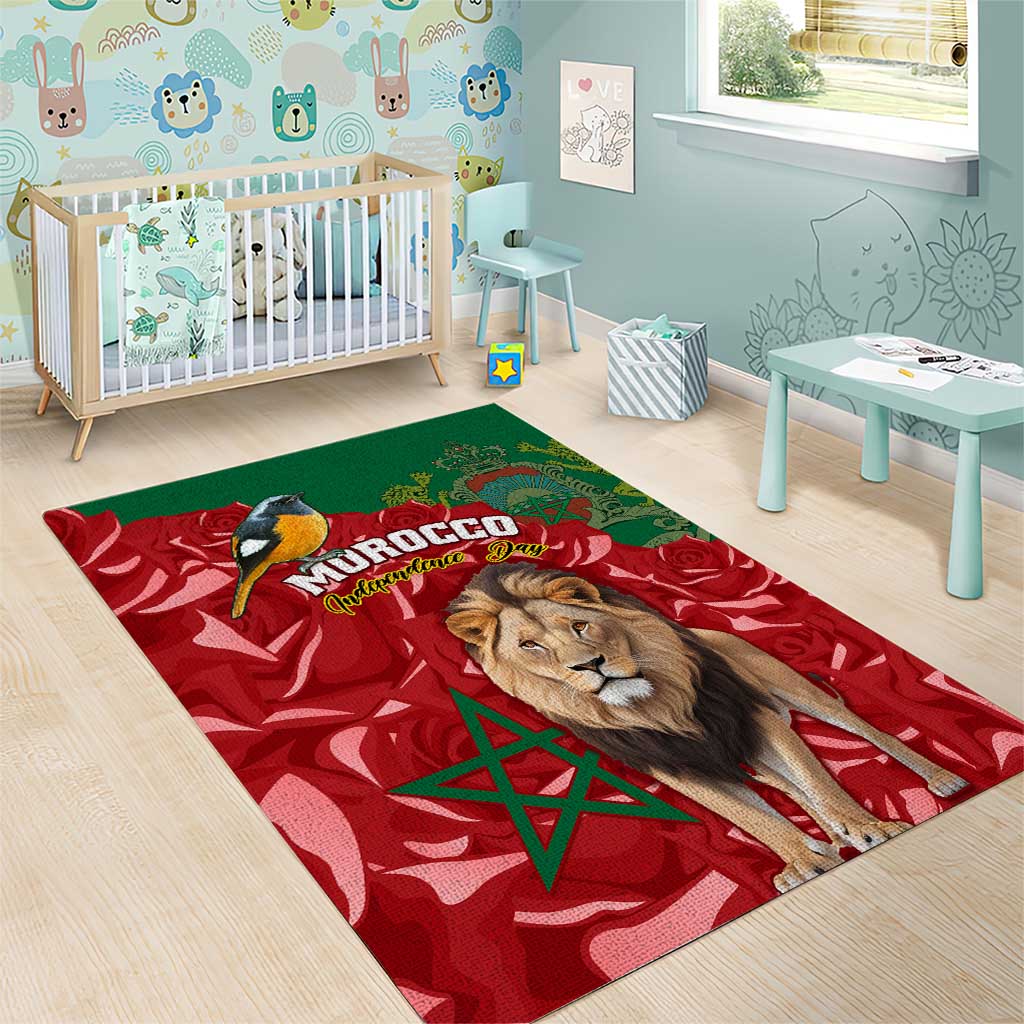 Morocco Independence Day Area Rug with Barbary Lion and Moussier's Redstart LT01