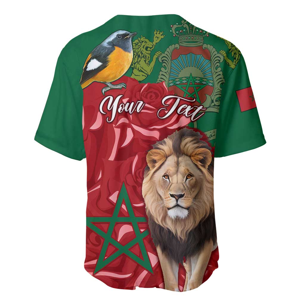 Morocco Independence Day Baseball Jersey with Barbary Lion and Moussier's Redstart LT01