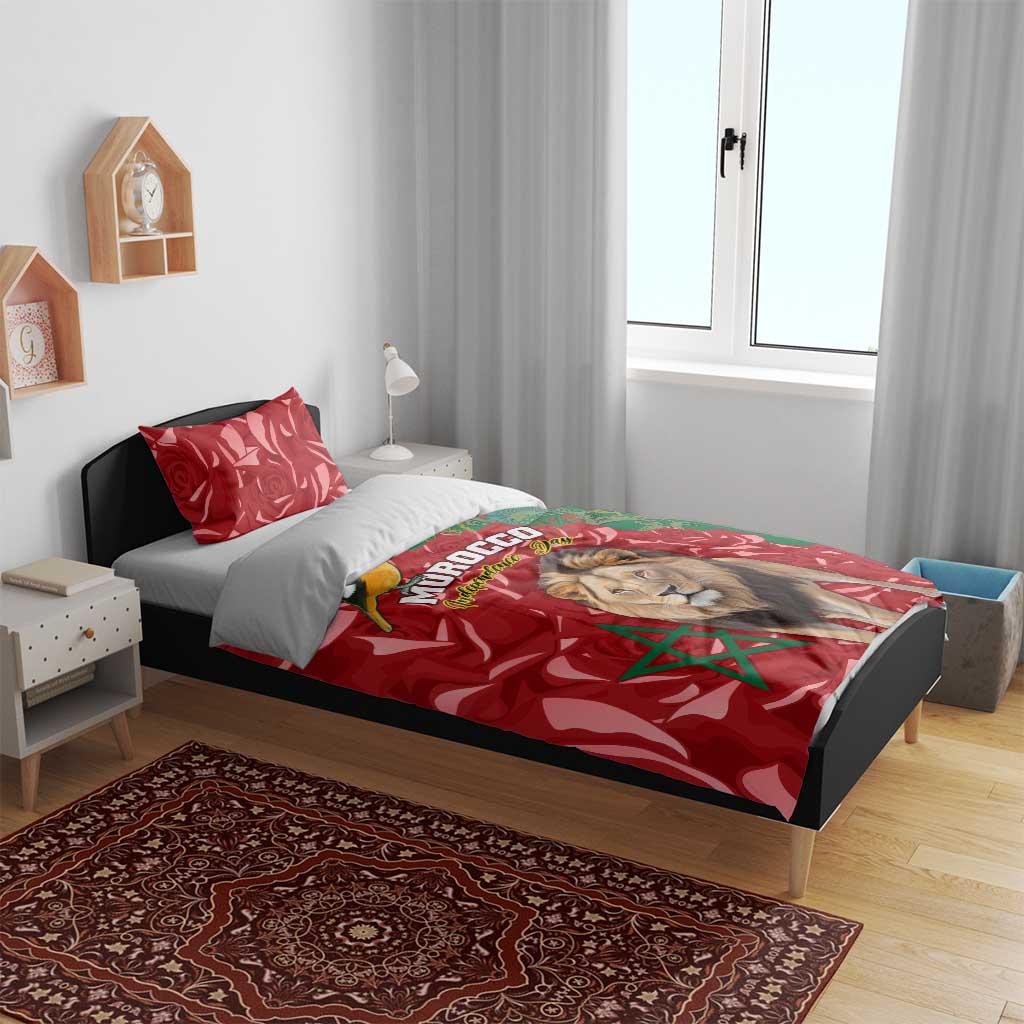 Morocco Independence Day Bedding Set with Barbary Lion and Moussier's Redstart LT01