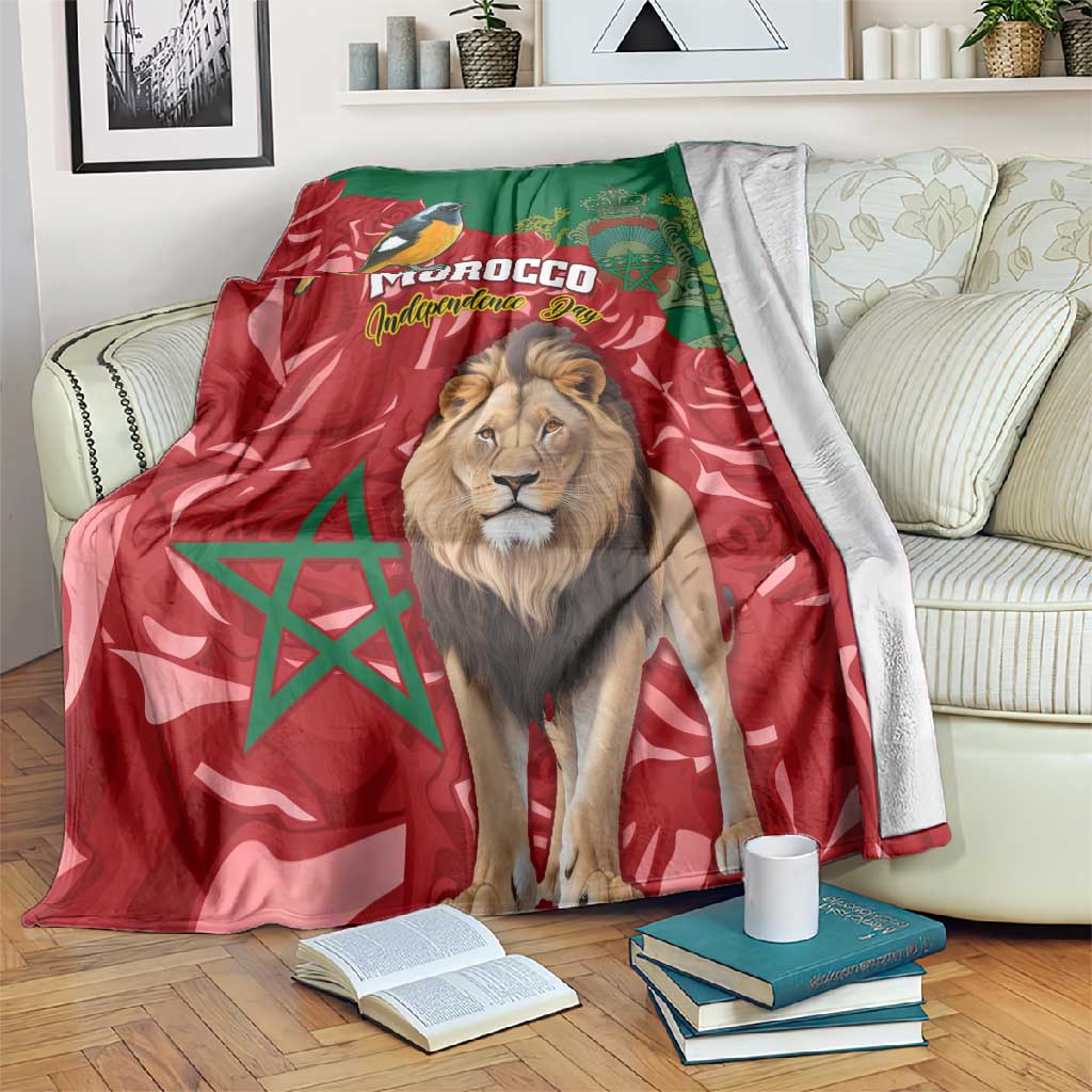 Morocco Independence Day Blanket with Barbary Lion and Moussier's Redstart LT01