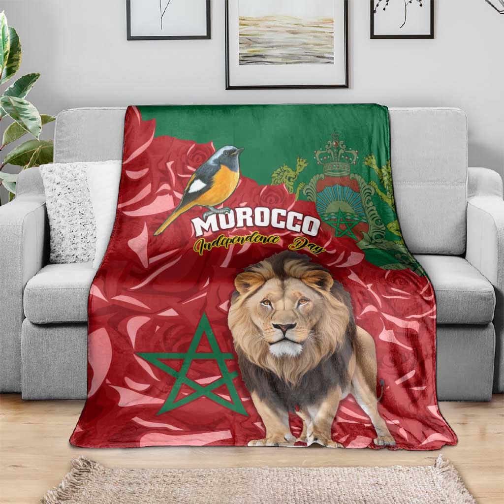 Morocco Independence Day Blanket with Barbary Lion and Moussier's Redstart LT01