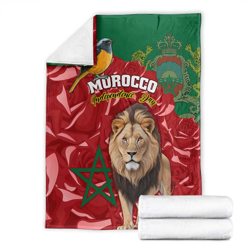 Morocco Independence Day Blanket with Barbary Lion and Moussier's Redstart LT01
