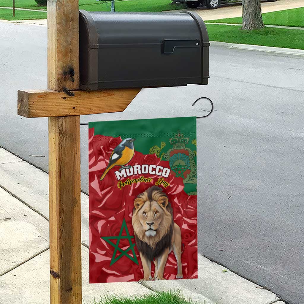 Morocco Independence Day Garden Flag with Barbary Lion and Moussier's Redstart LT01