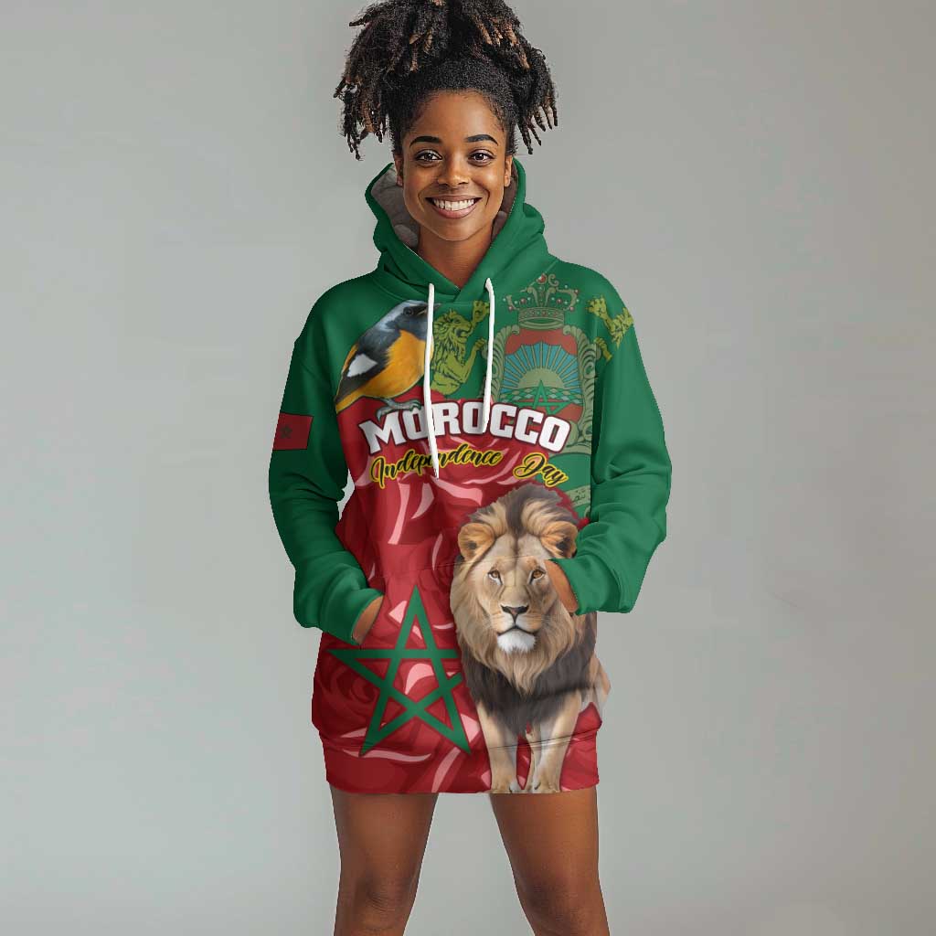 Morocco Independence Day Hoodie Dress with Barbary Lion and Moussier's Redstart LT01