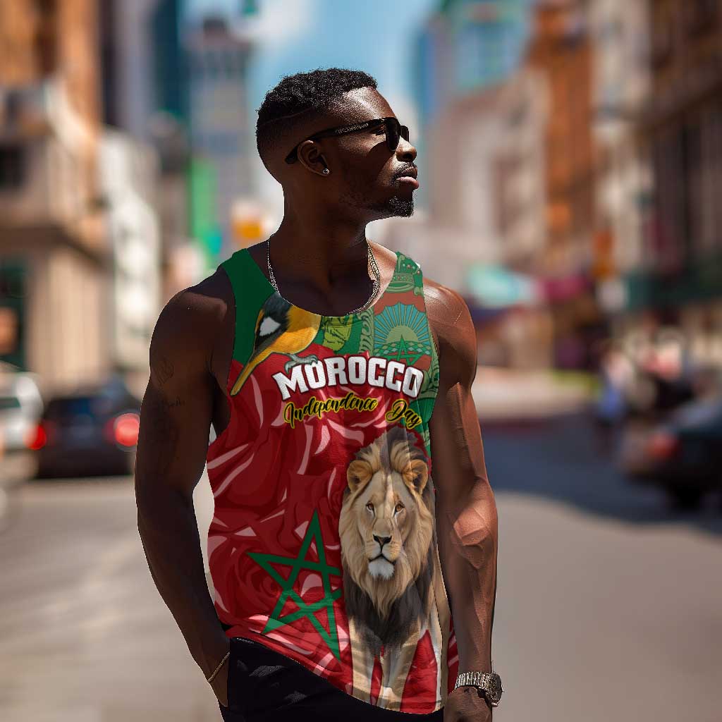 Morocco Independence Day Men Tank Top with Barbary Lion and Moussier's Redstart LT01