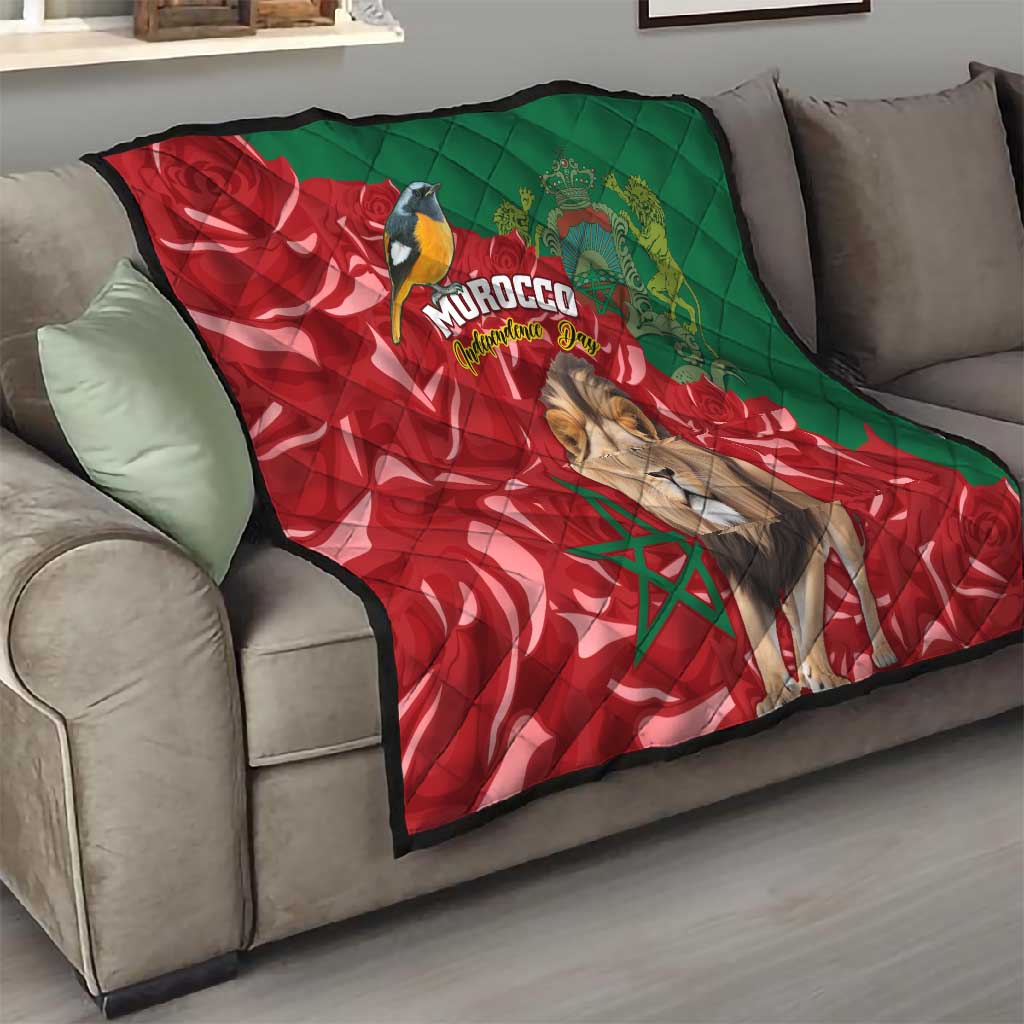 Morocco Independence Day Quilt with Barbary Lion and Moussier's Redstart LT01