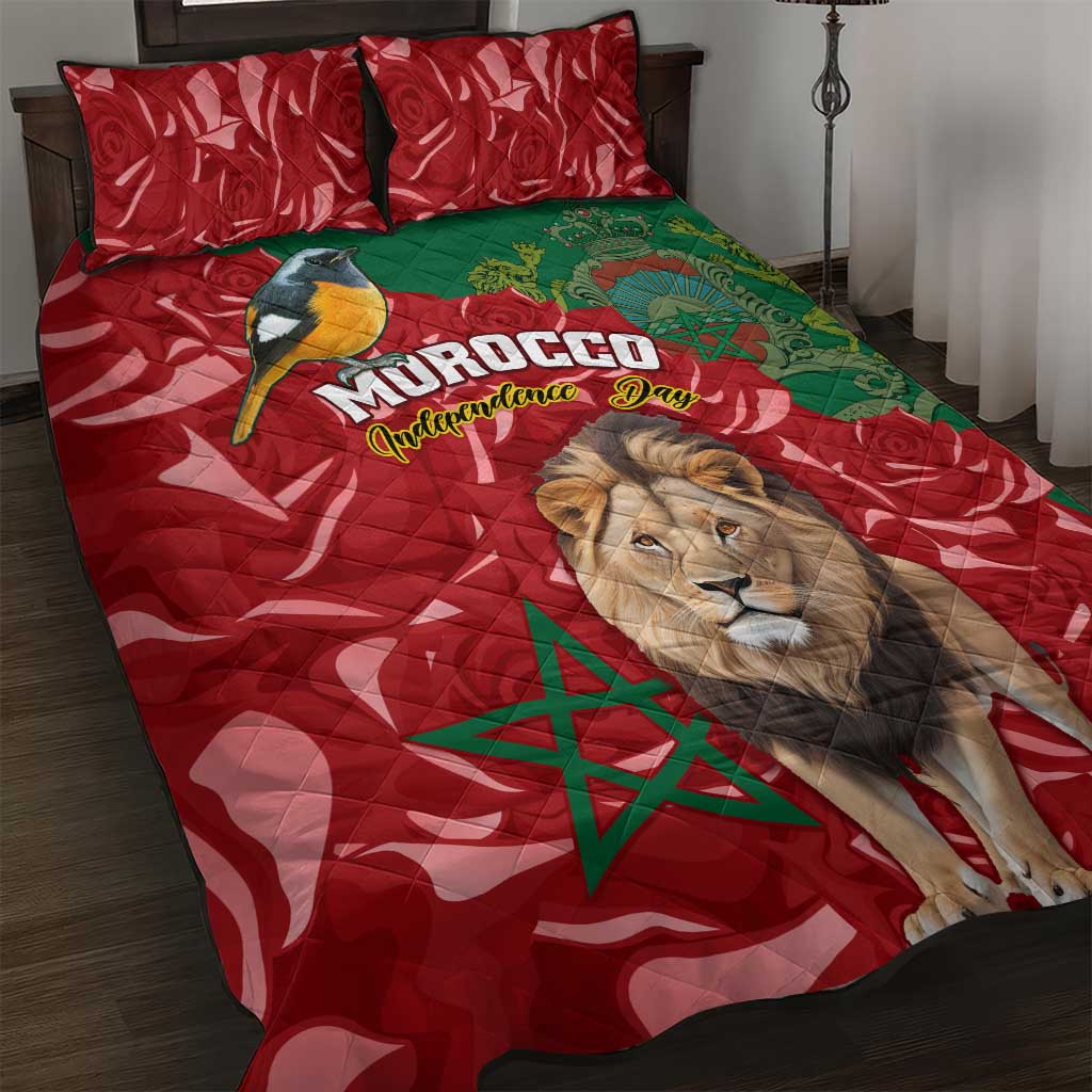 Morocco Independence Day Quilt Bed Set with Barbary Lion and Moussier's Redstart LT01