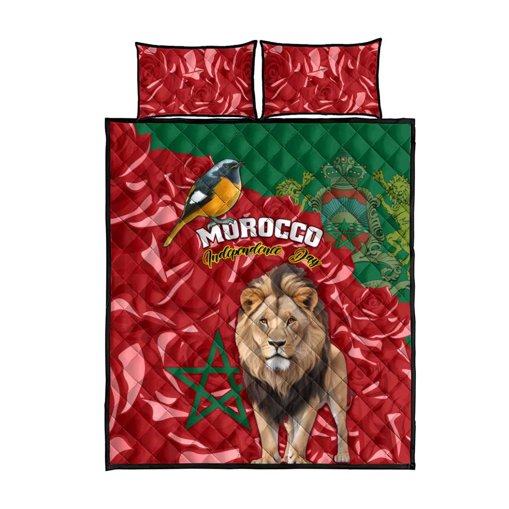 Morocco Independence Day Quilt Bed Set with Barbary Lion and Moussier's Redstart LT01