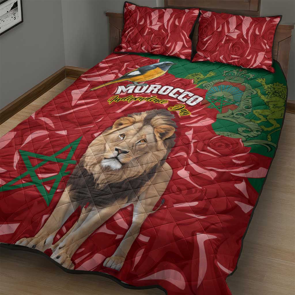 Morocco Independence Day Quilt Bed Set with Barbary Lion and Moussier's Redstart LT01