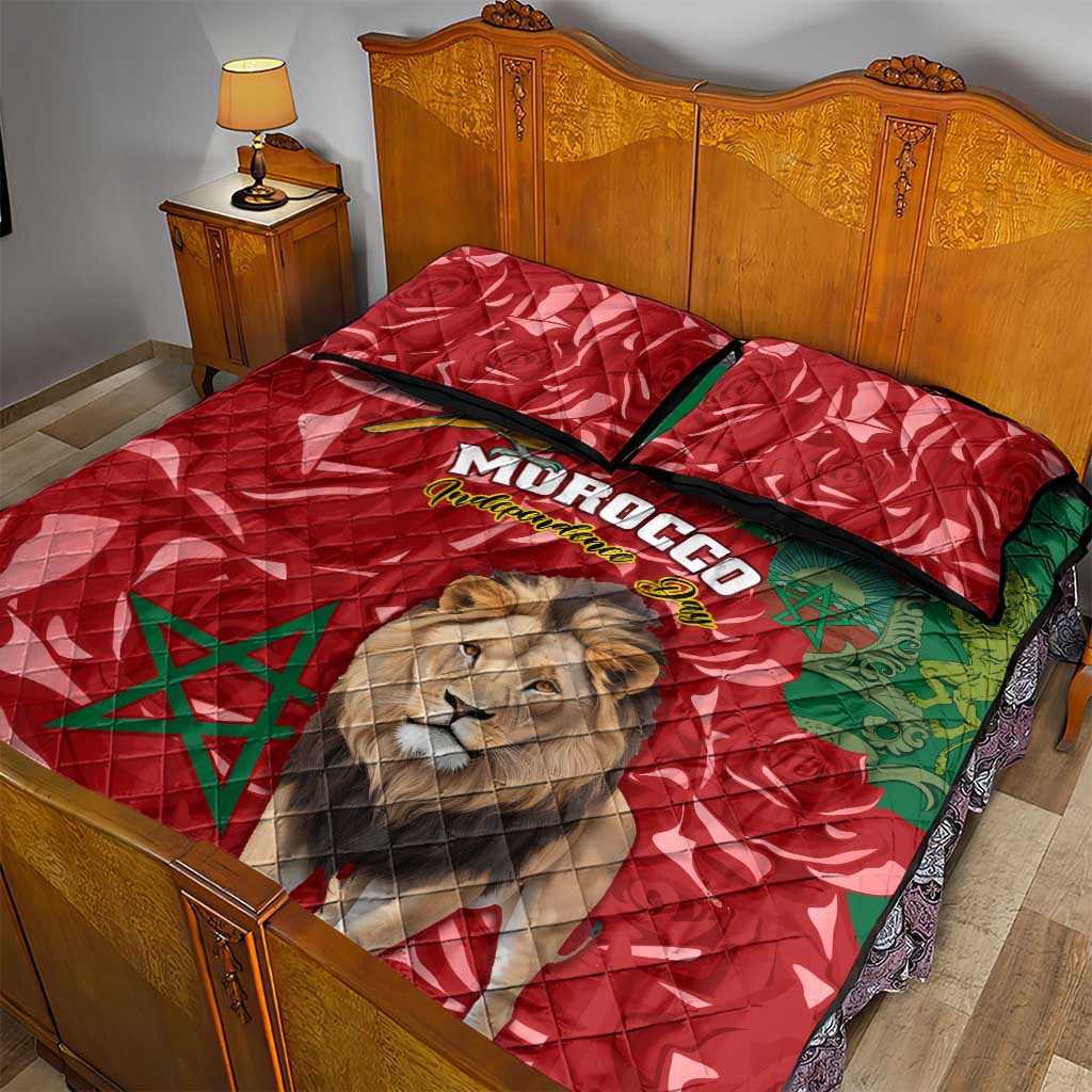 Morocco Independence Day Quilt Bed Set with Barbary Lion and Moussier's Redstart LT01
