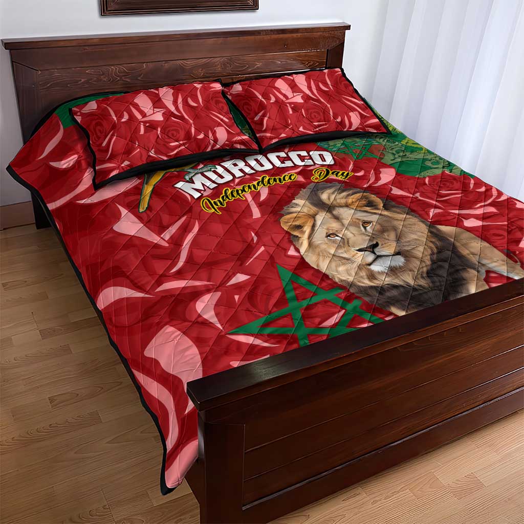 Morocco Independence Day Quilt Bed Set with Barbary Lion and Moussier's Redstart LT01