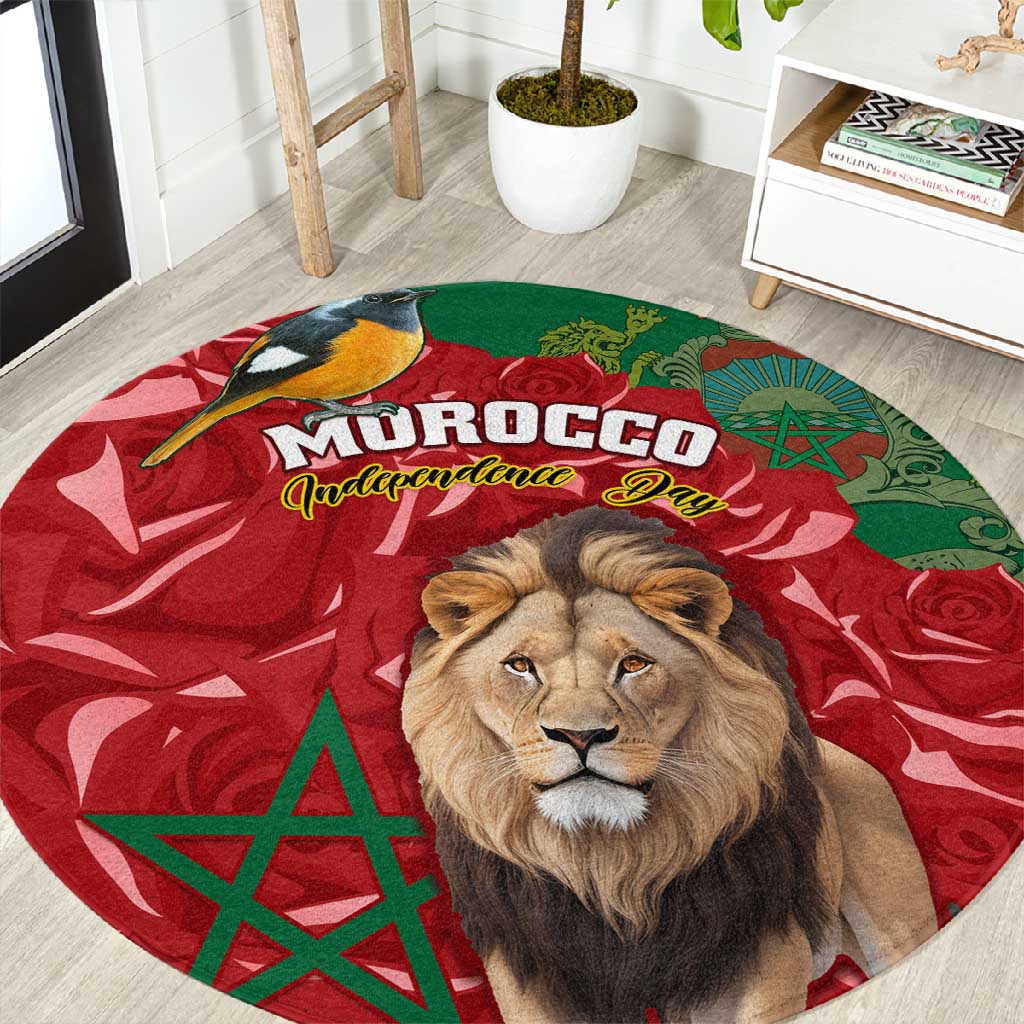 Morocco Independence Day Round Carpet with Barbary Lion and Moussier's Redstart LT01