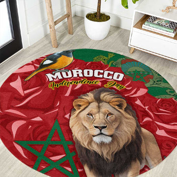 Morocco Independence Day Round Carpet with Barbary Lion and Moussier's Redstart LT01