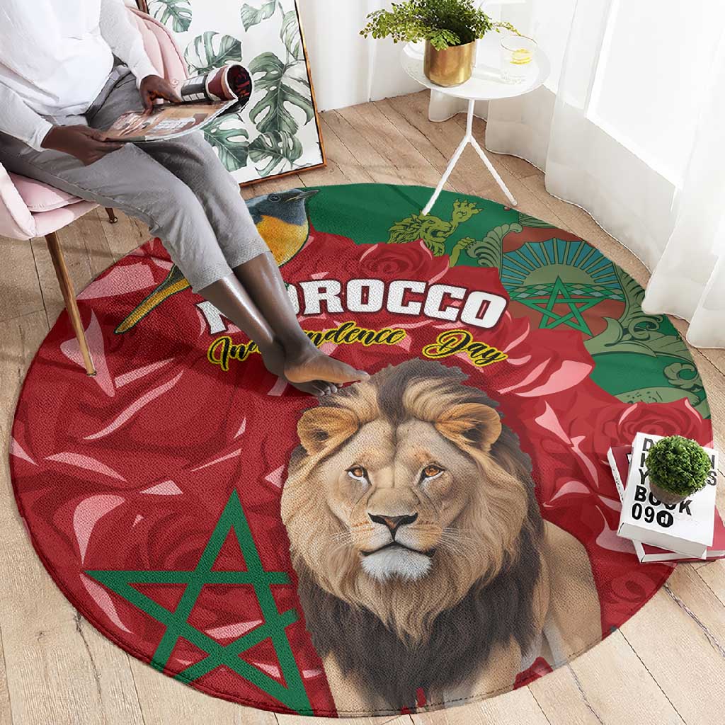Morocco Independence Day Round Carpet with Barbary Lion and Moussier's Redstart LT01