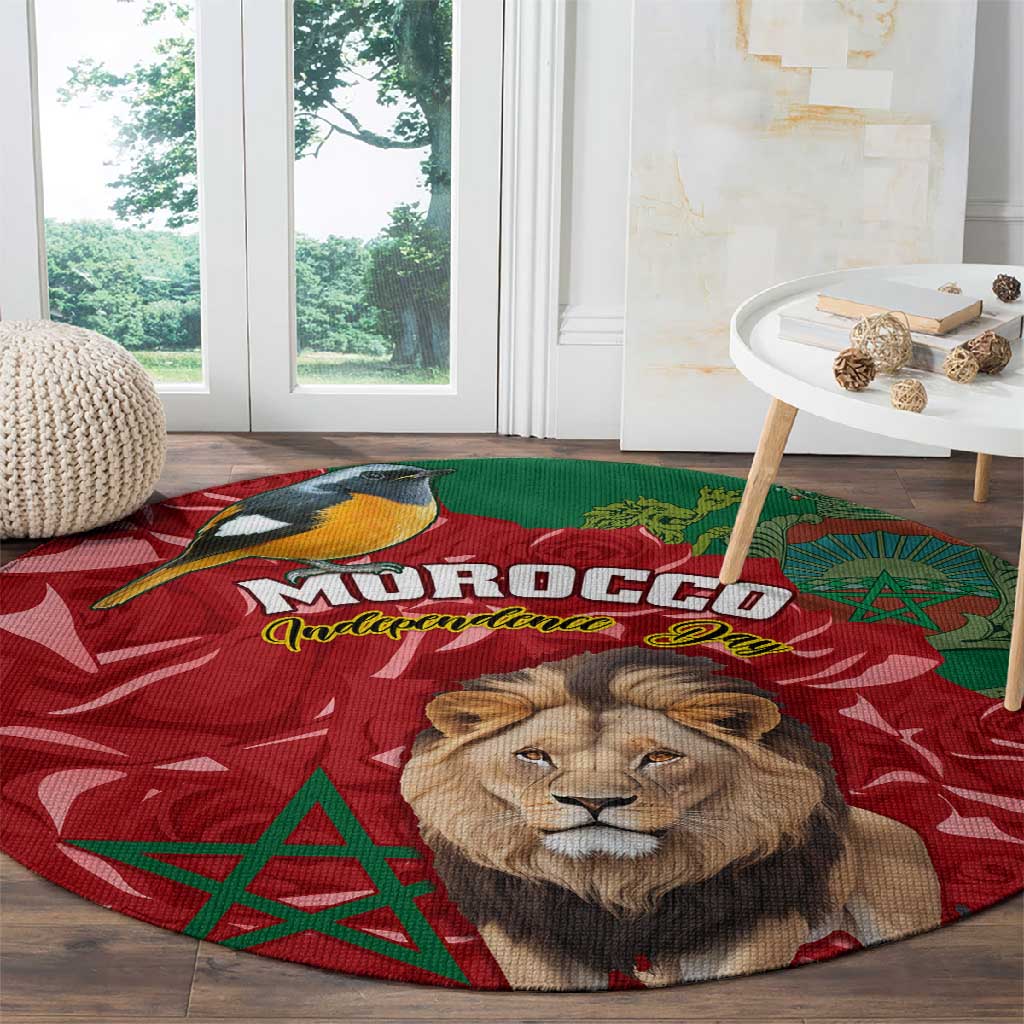 Morocco Independence Day Round Carpet with Barbary Lion and Moussier's Redstart LT01