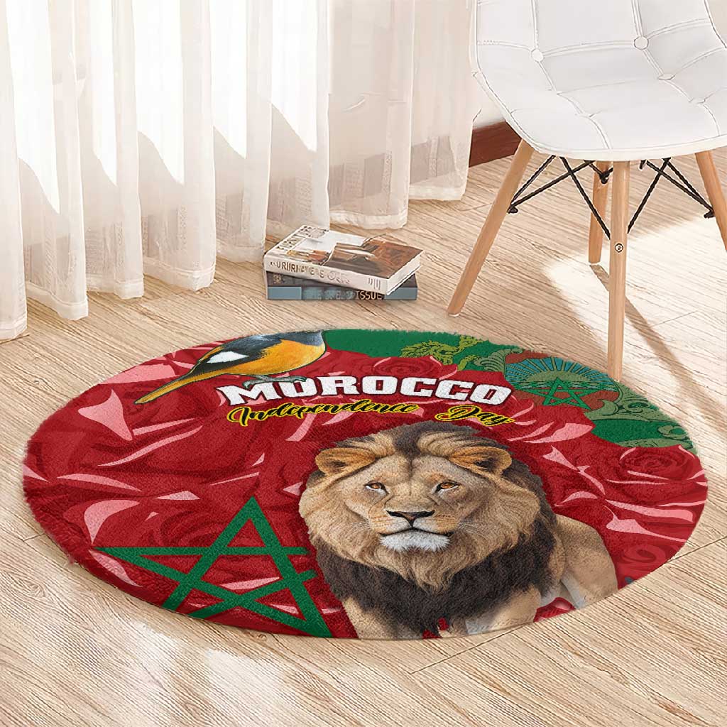 Morocco Independence Day Round Carpet with Barbary Lion and Moussier's Redstart LT01