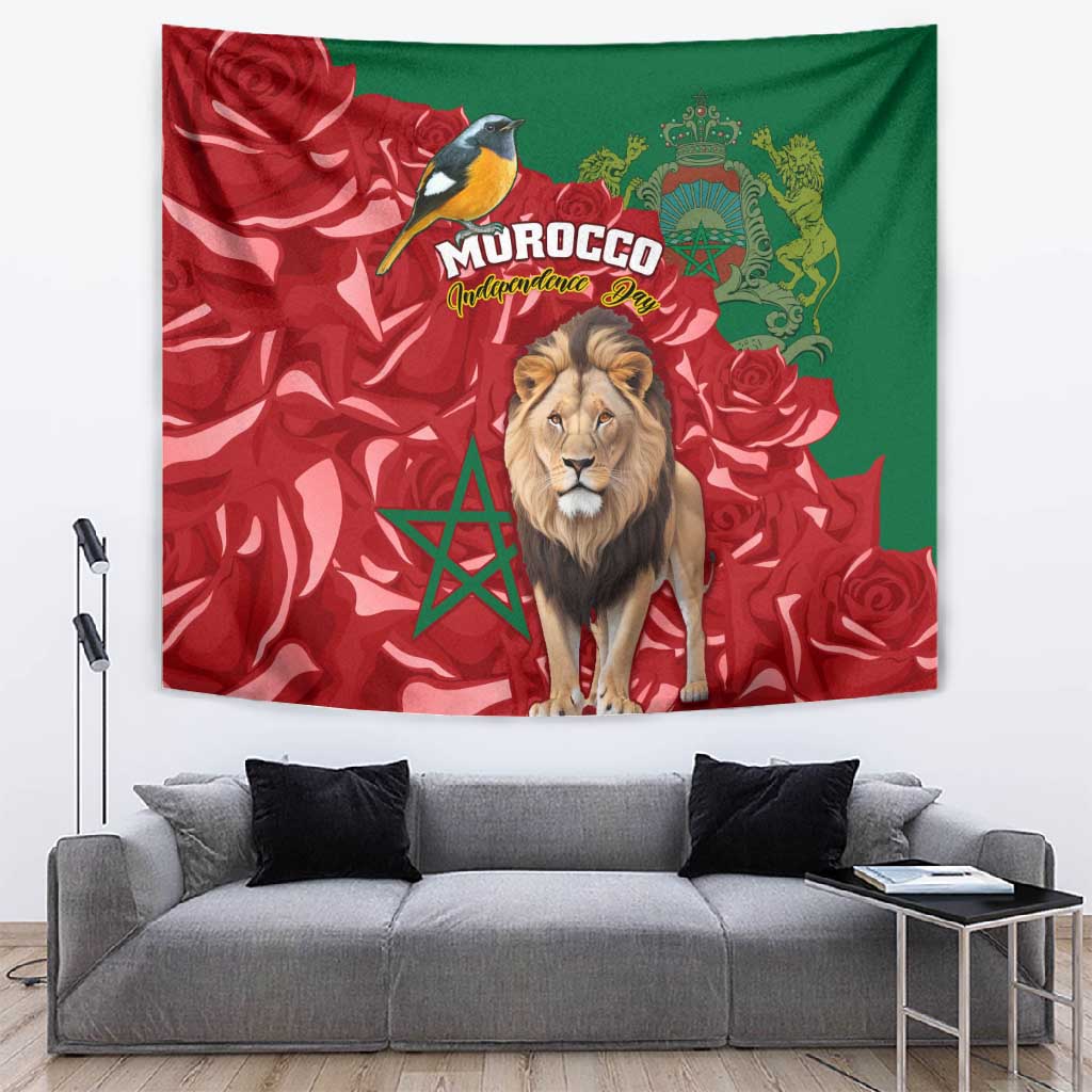 Morocco Independence Day Tapestry with Barbary Lion and Moussier's Redstart LT01