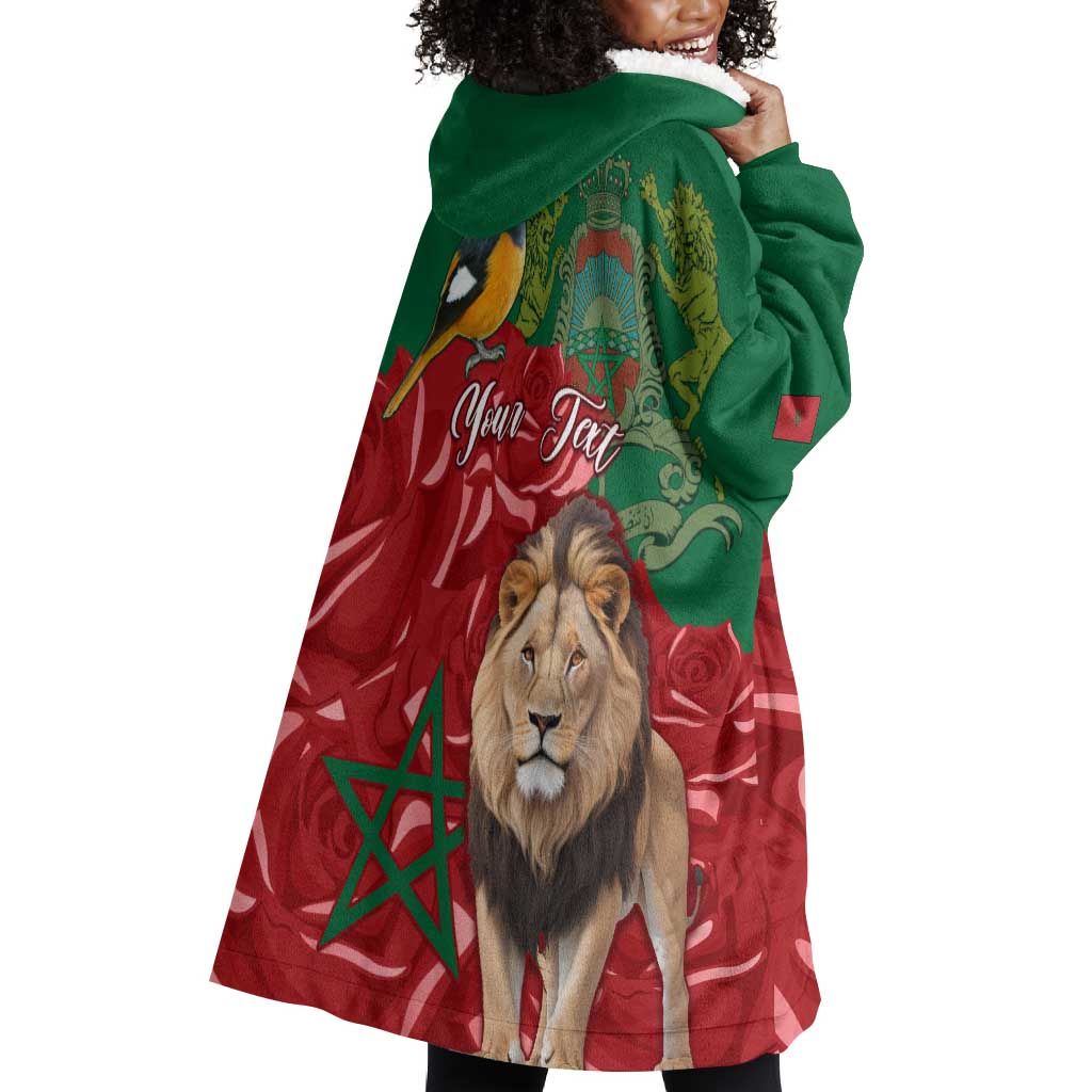 Morocco Independence Day Wearable Blanket Hoodie with Barbary Lion and Moussier's Redstart LT01