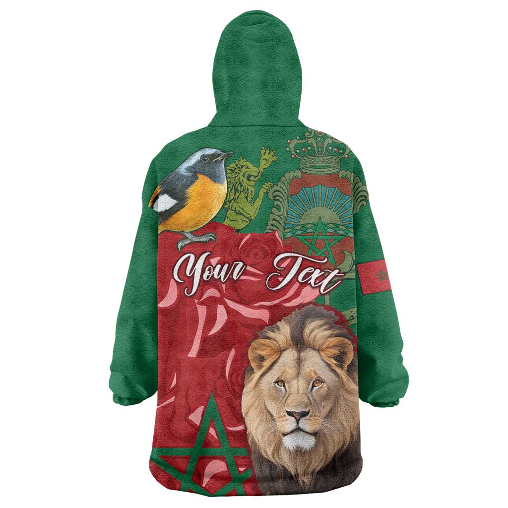 Morocco Independence Day Wearable Blanket Hoodie with Barbary Lion and Moussier's Redstart LT01