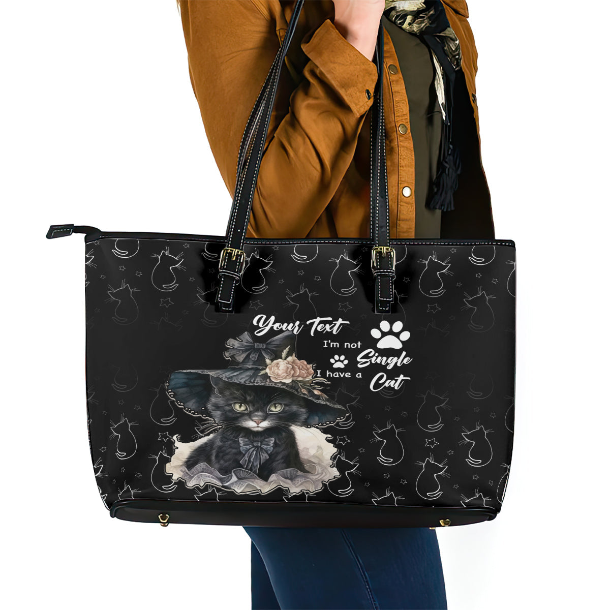 Single Day Leather Tote Bag I Am Not Single I Have A Cat LT01
