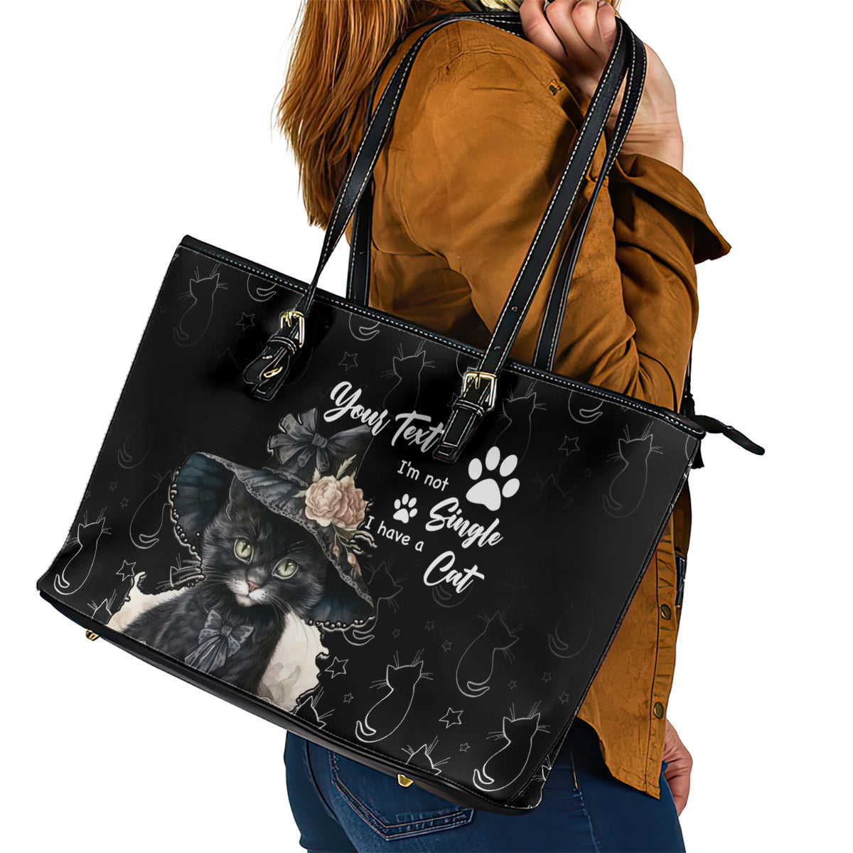 Single Day Leather Tote Bag I Am Not Single I Have A Cat LT01