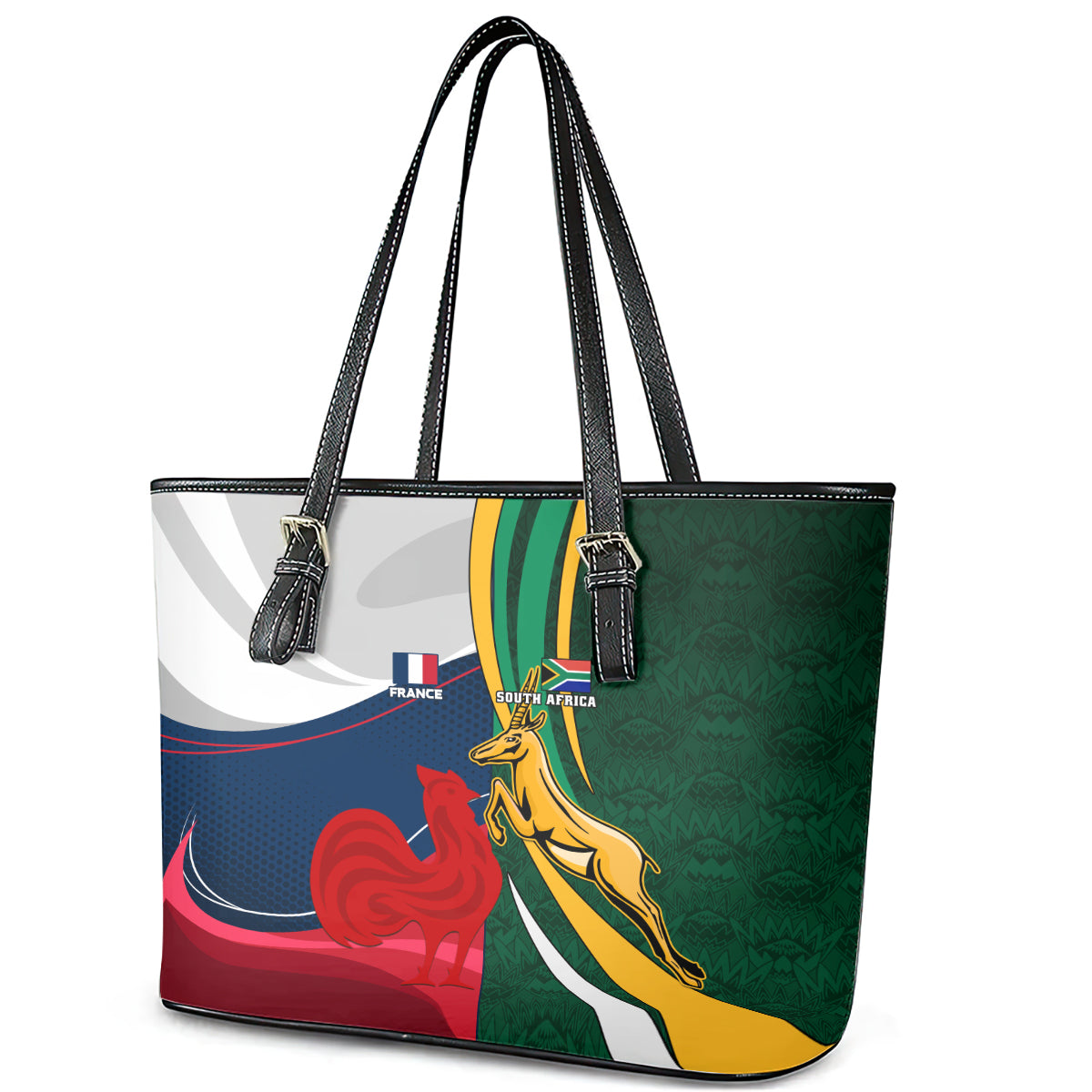 South Africa and France Rugby Leather Tote Bag Springbok With Le XV de France 2023 World Cup LT01