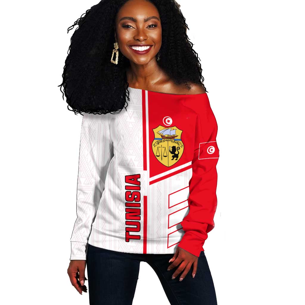 Tunisia Football Off Shoulder Sweater - Victory for the Eagles of Carthage LT01