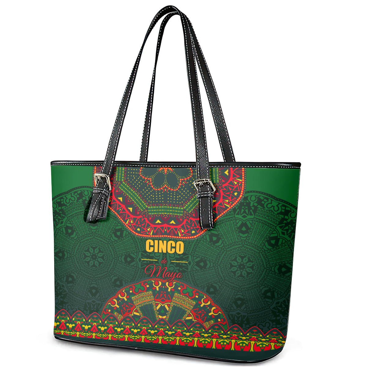 Cinco de Mayo 2024 Leather Tote Bag Mexican Folk Pattern LT01