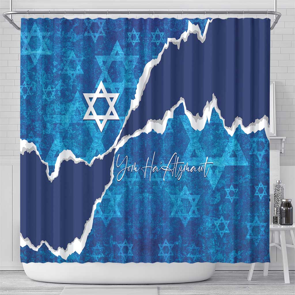 Israel Yom Ha'atzmaut Shower Curtain Star of David Grunge Style LT01