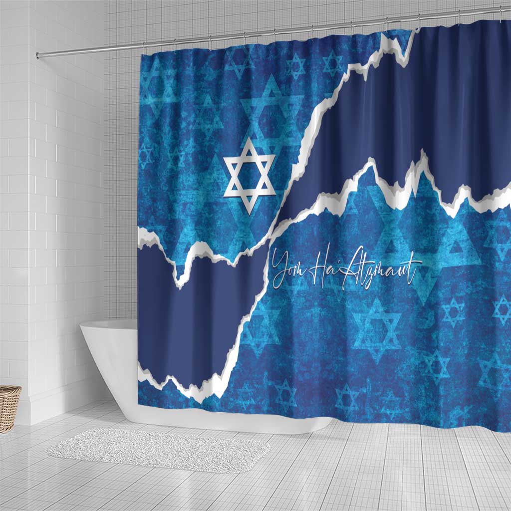 Israel Yom Ha'atzmaut Shower Curtain Star of David Grunge Style LT01