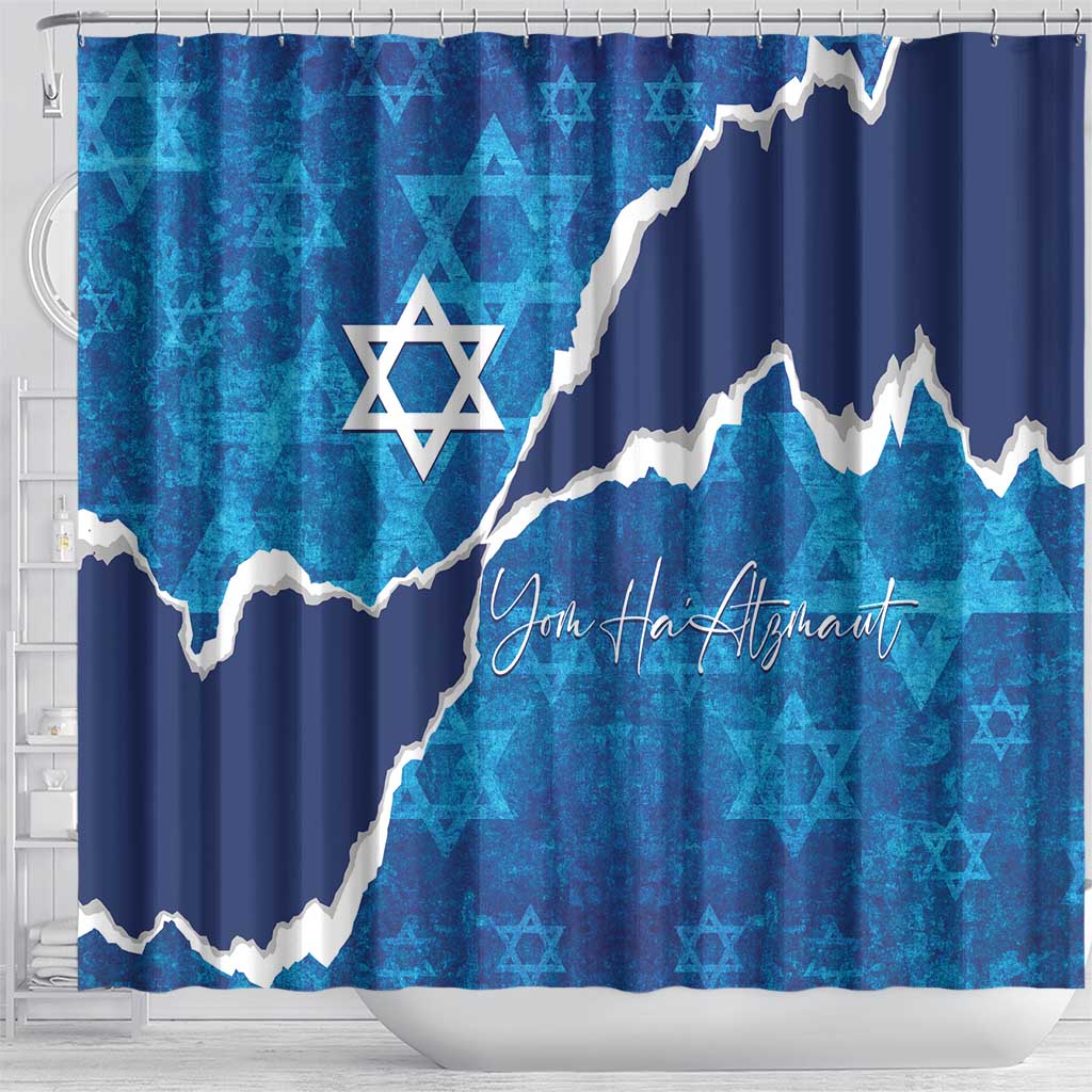 Israel Yom Ha'atzmaut Shower Curtain Star of David Grunge Style LT01