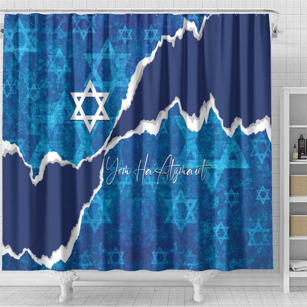 Israel Yom Ha'atzmaut Shower Curtain Star of David Grunge Style LT01
