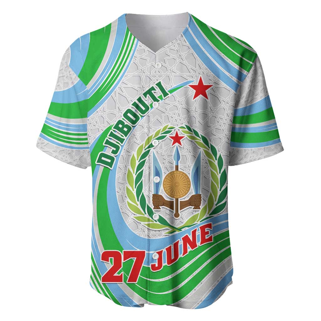 Custom Djibouti Independence Day Baseball Jersey - June 27, Jabuuti Emblem with Islamic Pattern LT01