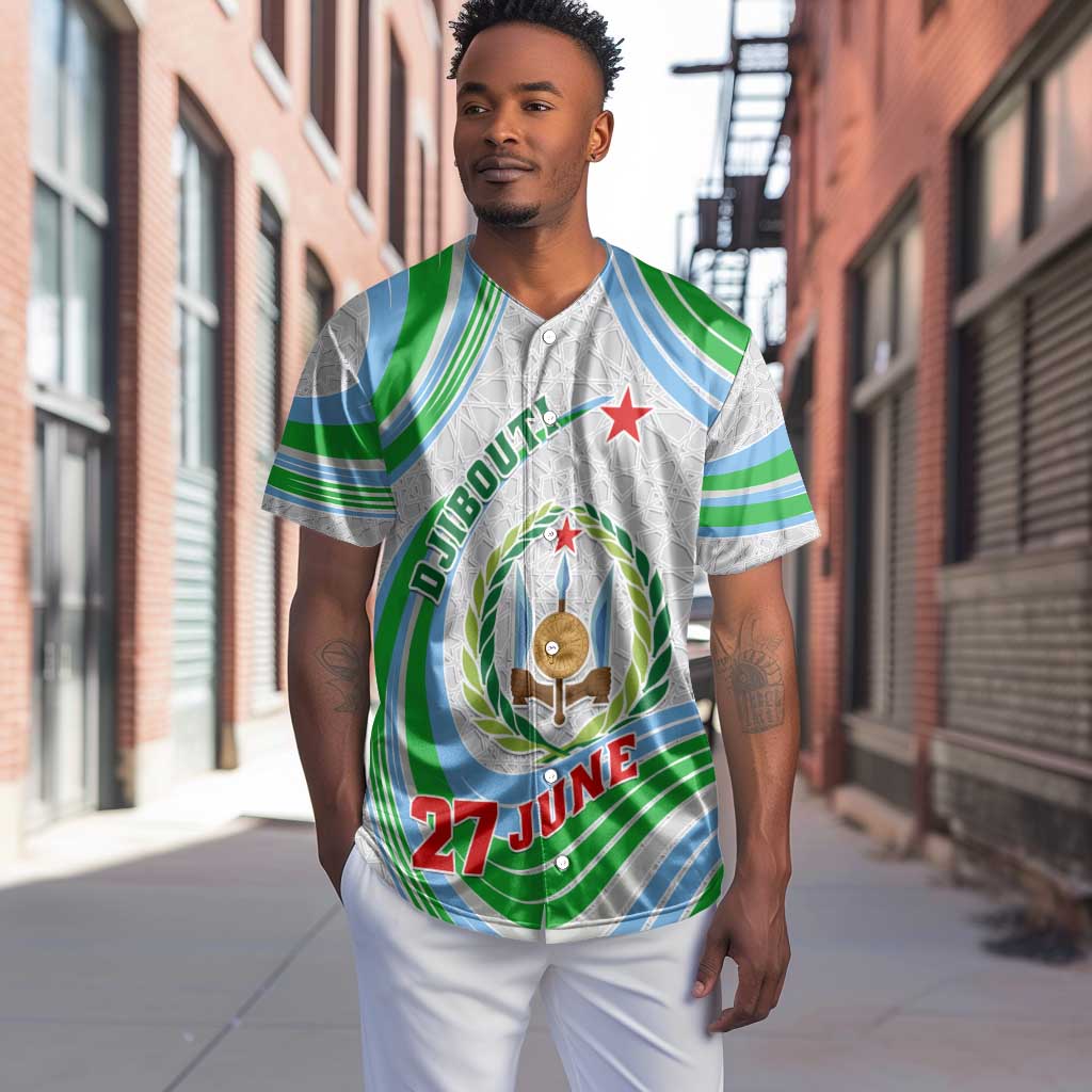Custom Djibouti Independence Day Baseball Jersey - June 27, Jabuuti Emblem with Islamic Pattern LT01