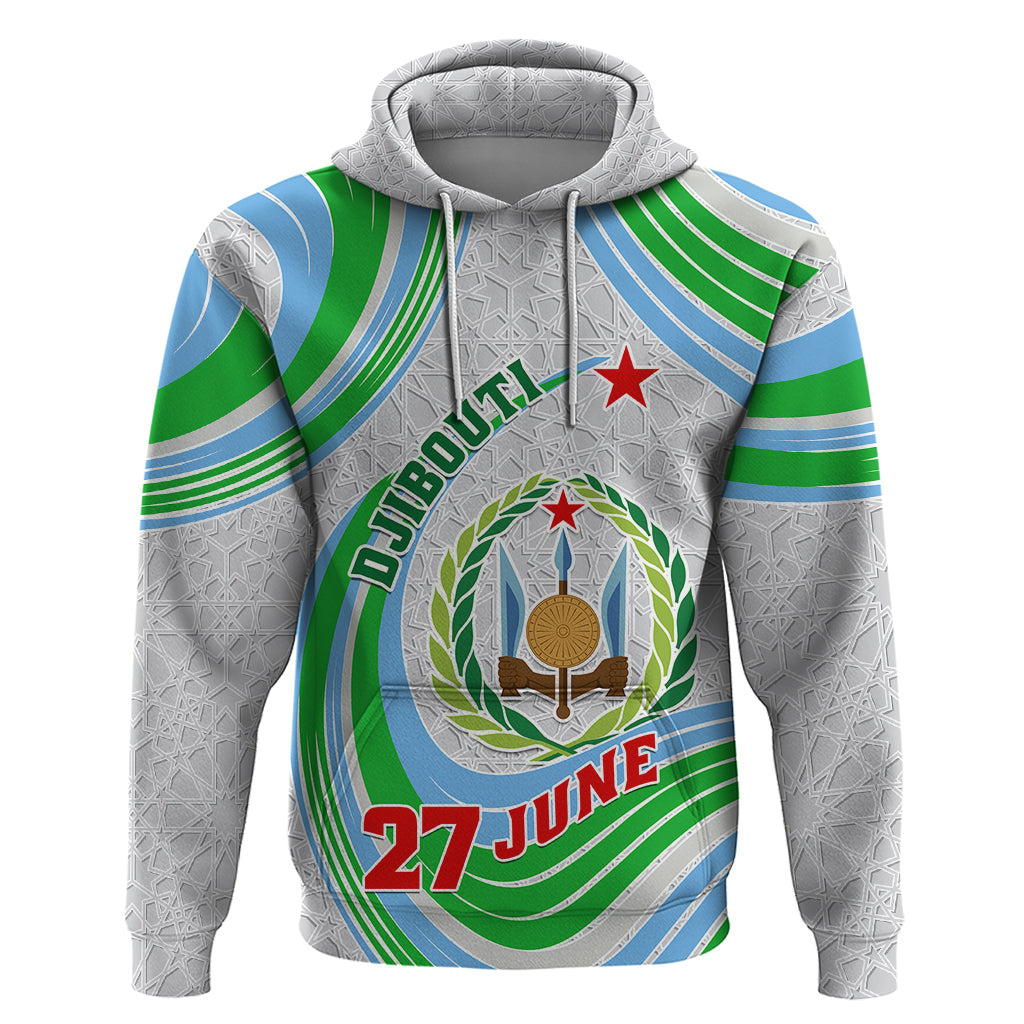 Custom 27 June Djibouti Independence Day Hoodie Jabuuti Emblem Mix Islamic Pattern LT01