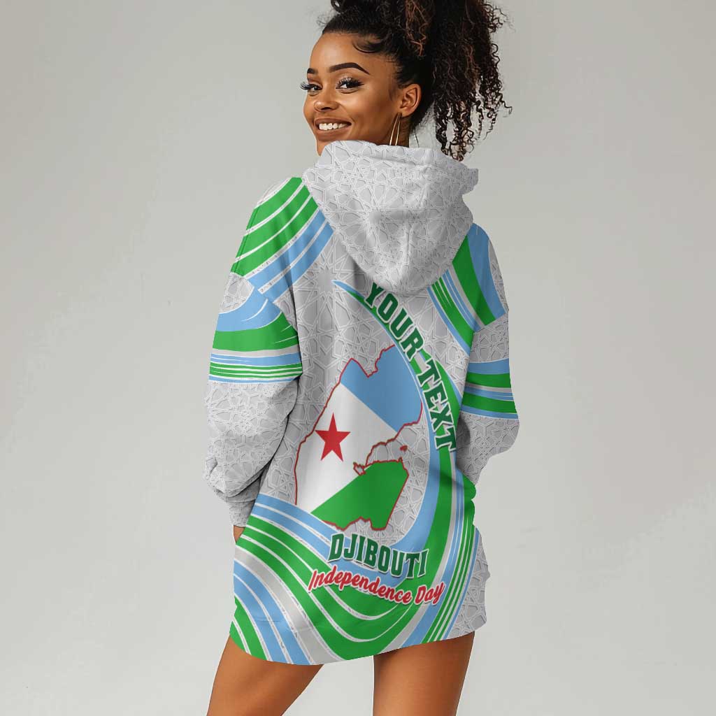 Custom Djibouti Independence Day Hoodie Dress - June 27, Jabuuti Emblem with Islamic Pattern LT01