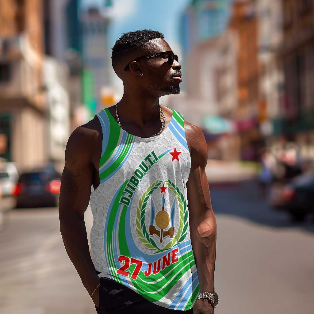 Custom Djibouti Independence Day Men Tank Top - June 27, Jabuuti Emblem with Islamic Pattern LT01