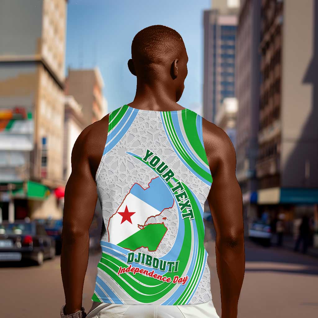 Custom Djibouti Independence Day Men Tank Top - June 27, Jabuuti Emblem with Islamic Pattern LT01