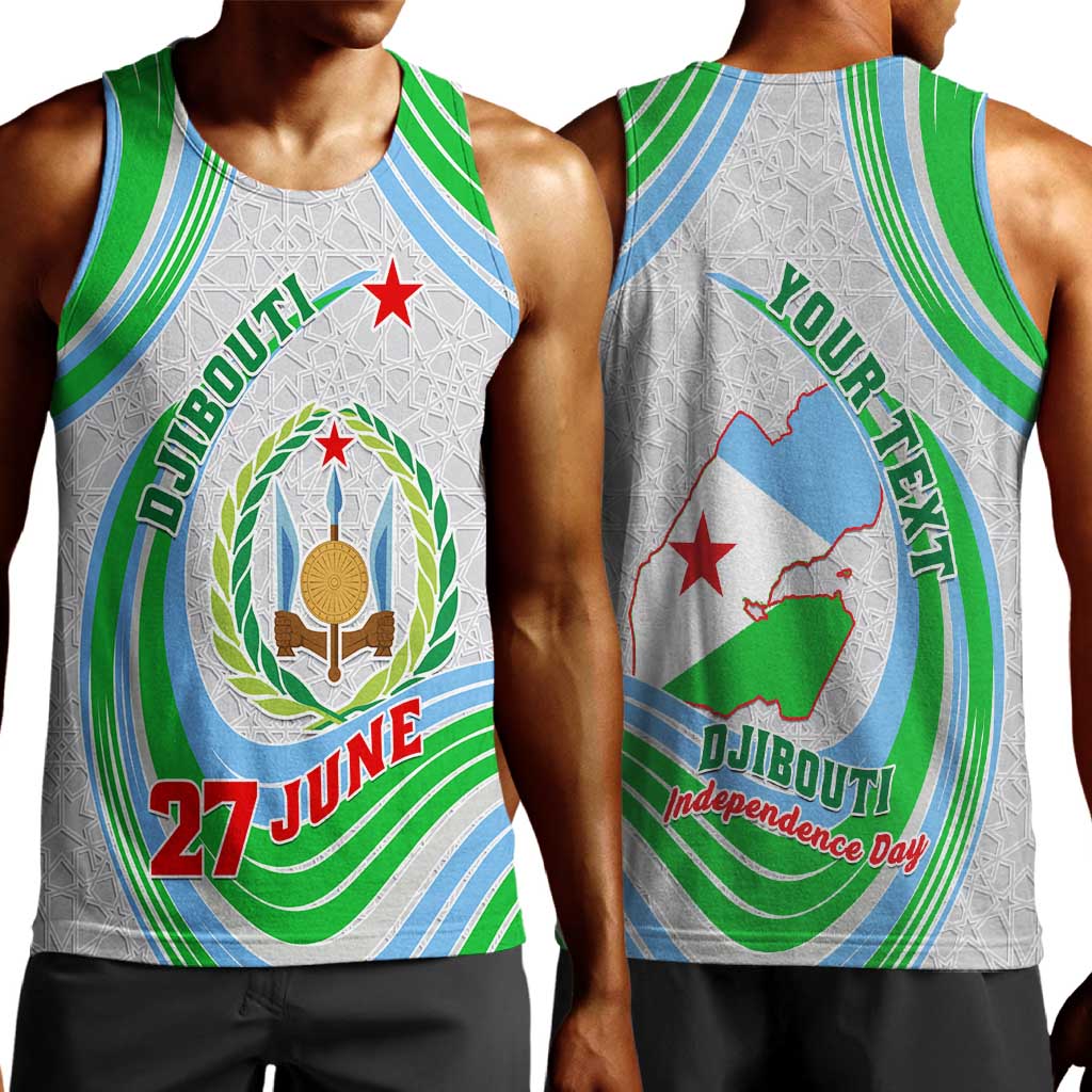 Custom Djibouti Independence Day Men Tank Top - June 27, Jabuuti Emblem with Islamic Pattern LT01