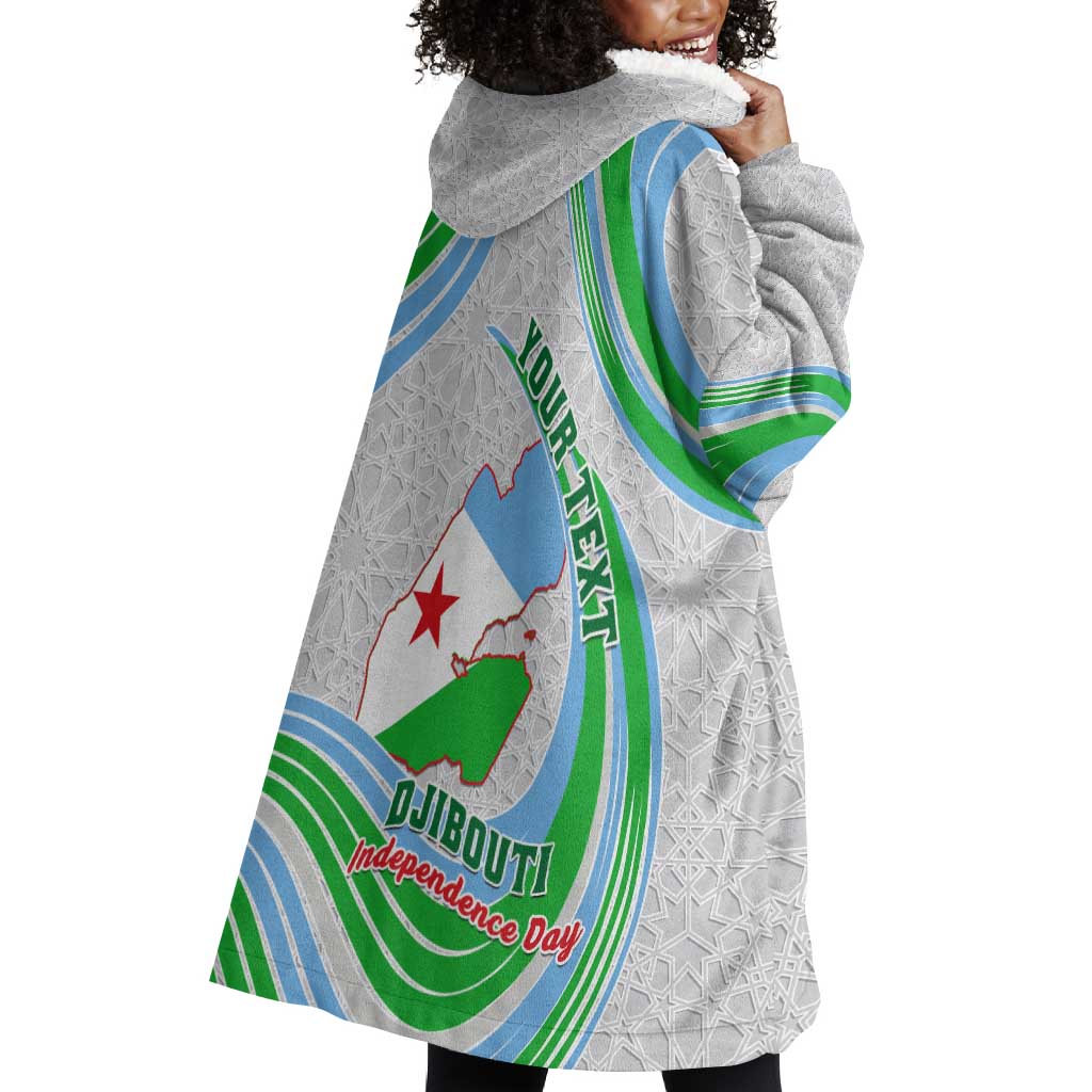 Custom Djibouti Independence Day Wearable Blanket Hoodie - June 27, Jabuuti Emblem with Islamic Pattern LT01