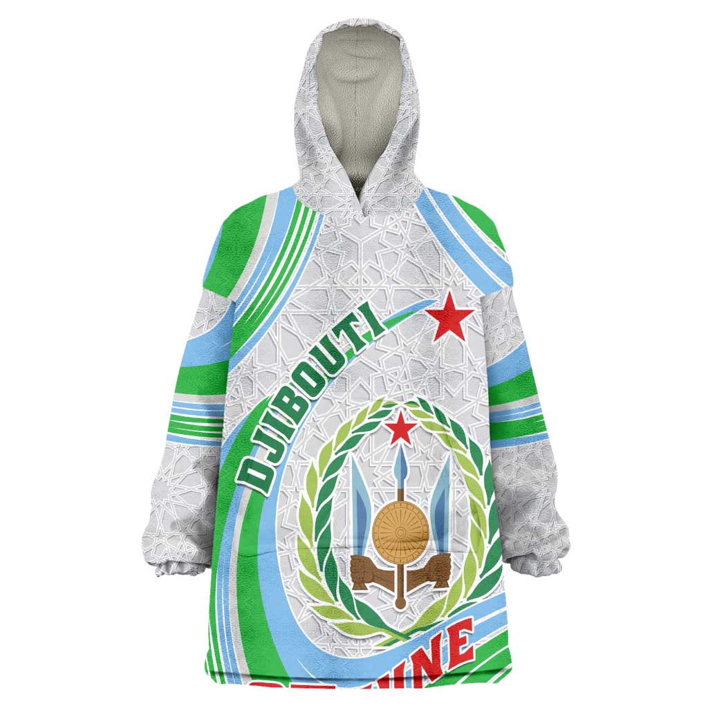 Custom Djibouti Independence Day Wearable Blanket Hoodie - June 27, Jabuuti Emblem with Islamic Pattern LT01