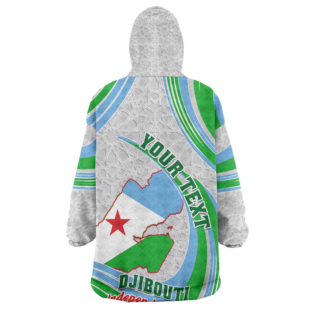 Custom Djibouti Independence Day Wearable Blanket Hoodie - June 27, Jabuuti Emblem with Islamic Pattern LT01