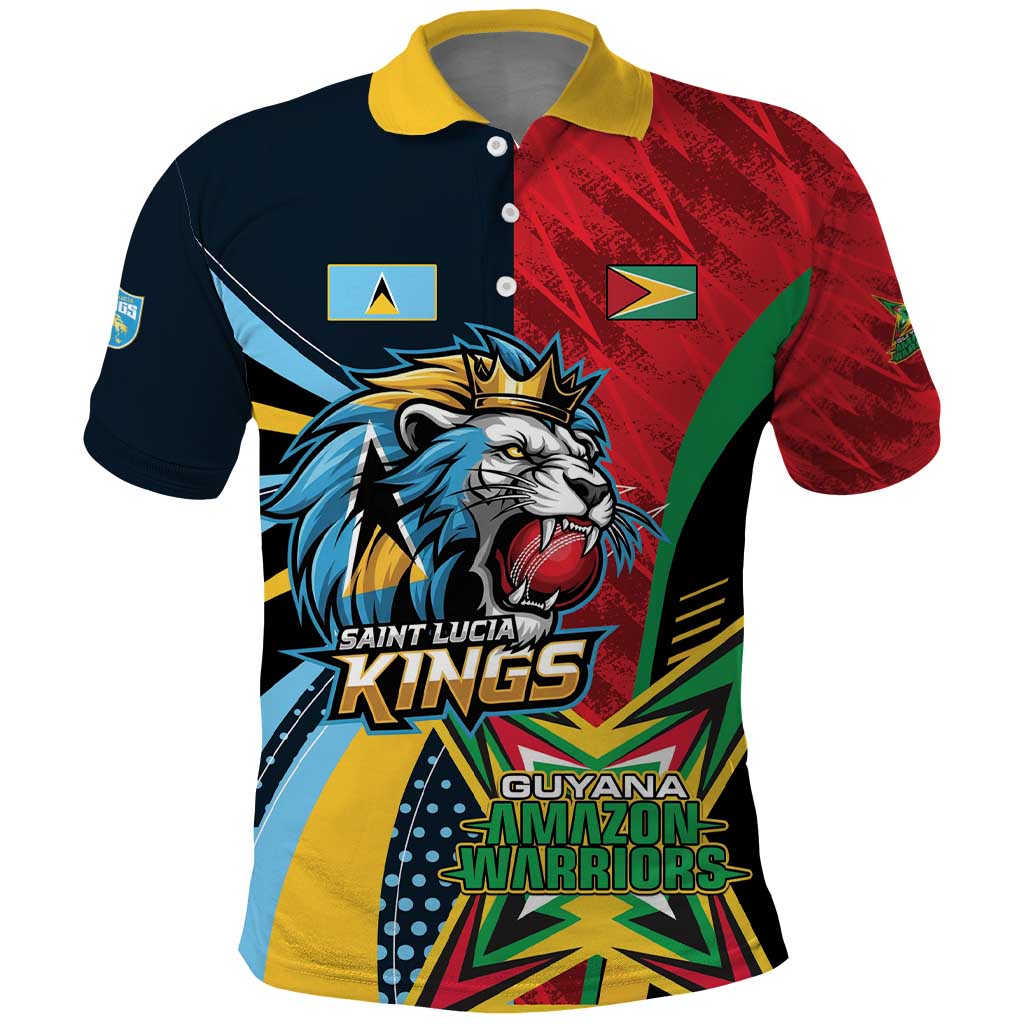 Custom Cricket Match 2025 Polo Shirt Amazon Warriors Guyana Vs Kings St Lucia LT01
