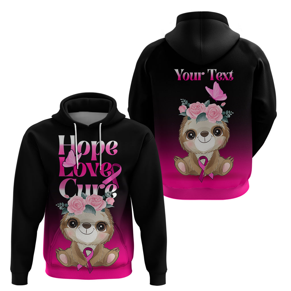 Personalised Hope Love Cure Hoodie Sloth Breast Cancer Awareness LT01