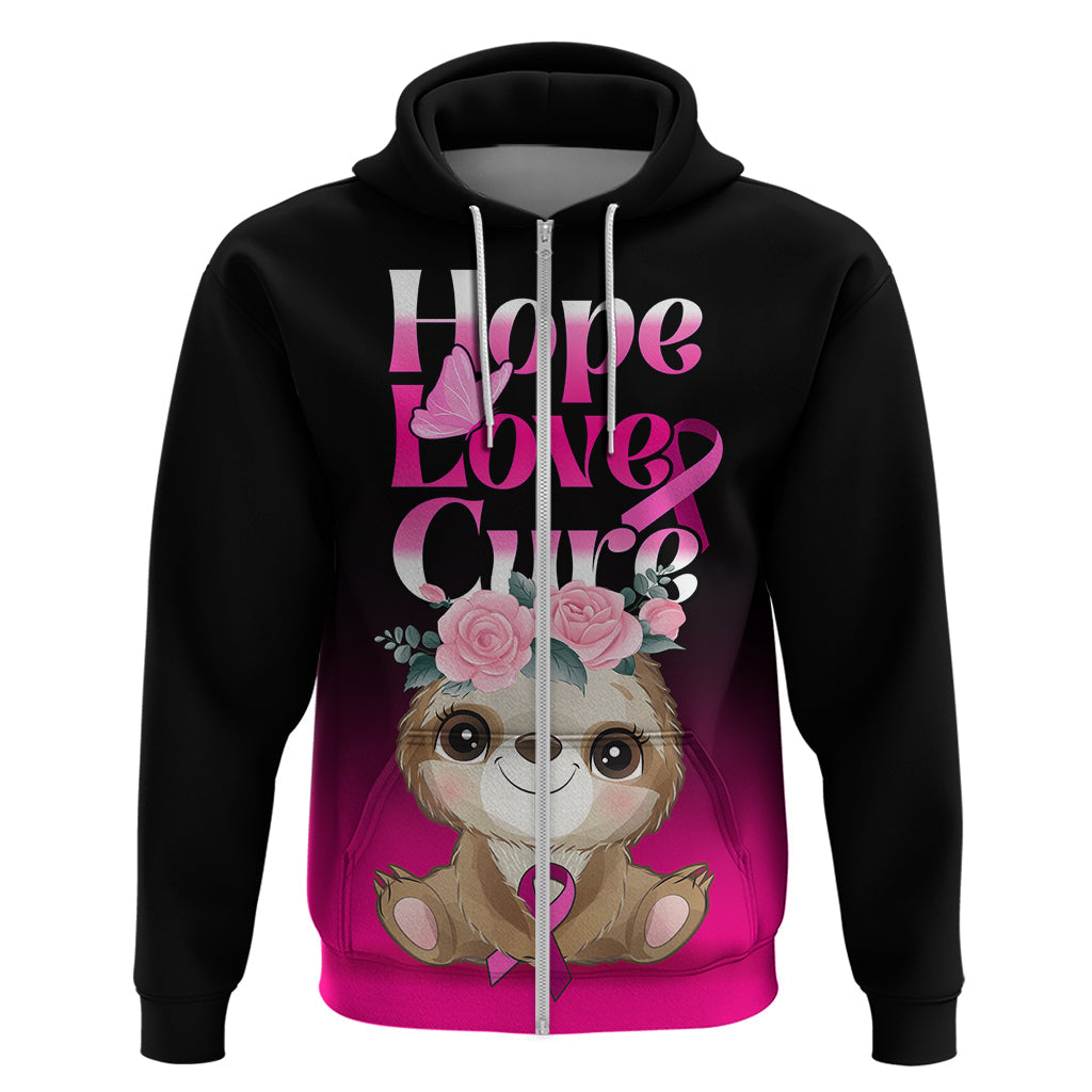 Personalised Hope Love Cure Hoodie Sloth Breast Cancer Awareness LT01